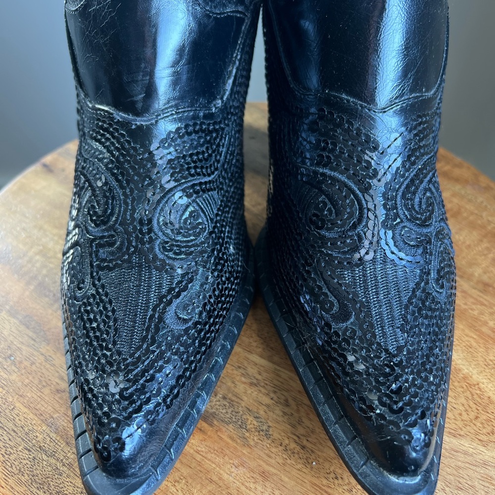 Brand New - Black Vegan Leather Sequined Cowboy Boots